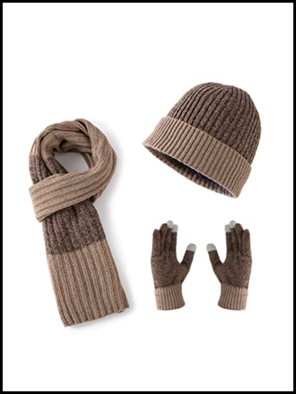 Wool Blend 3-Piece Winter Hat Scarf Touchscreen Gloves Set Men One Size